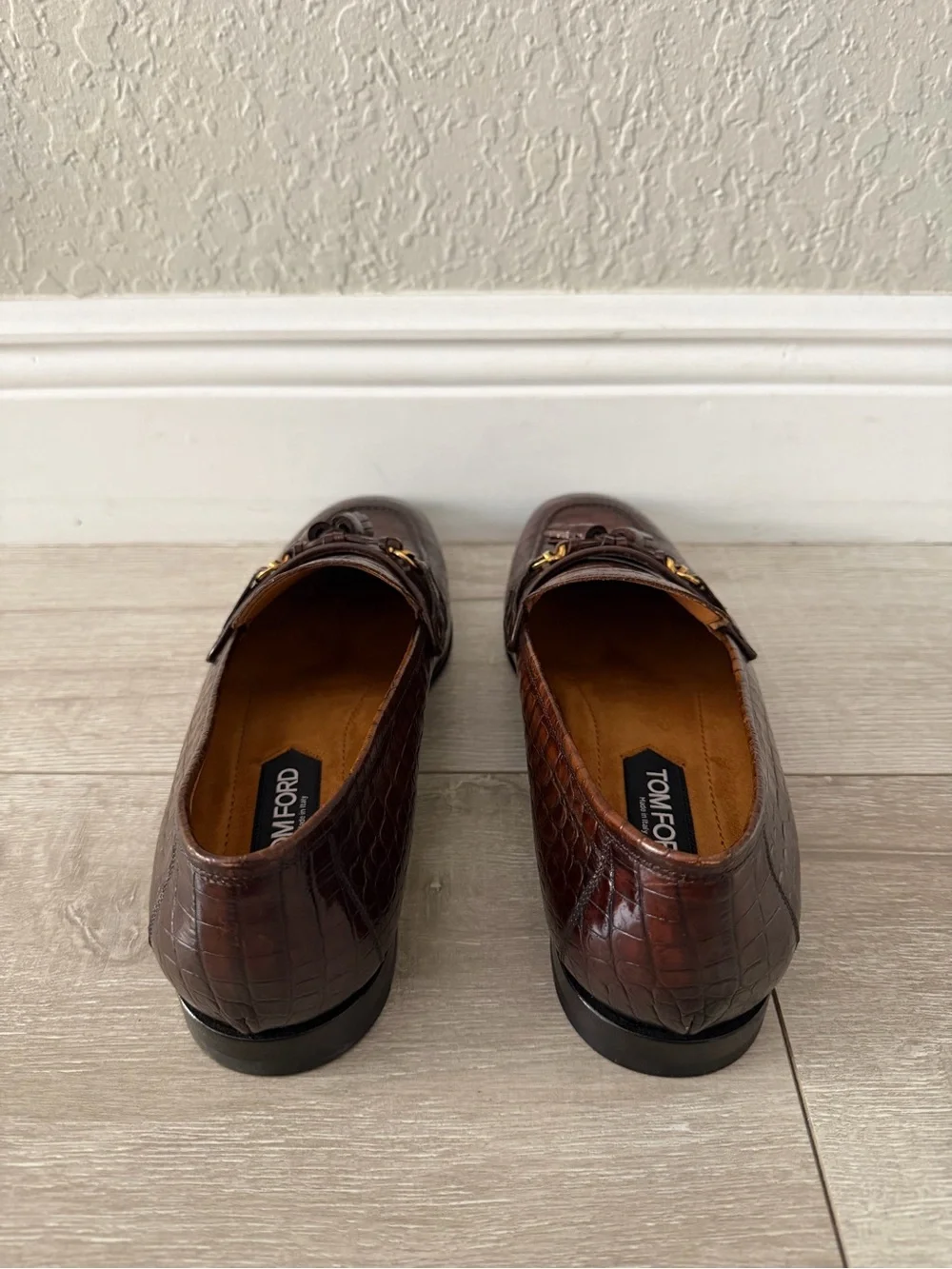 Tom Ford Brown Croc-Embossed Tassel Bit Loafers men 11.5